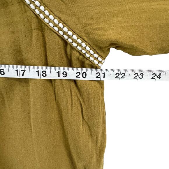 Old Navy Blouse Women L Golden Brown Relaxed Embroidered Stitch Boho Cottage Top - Picture 8 of 14